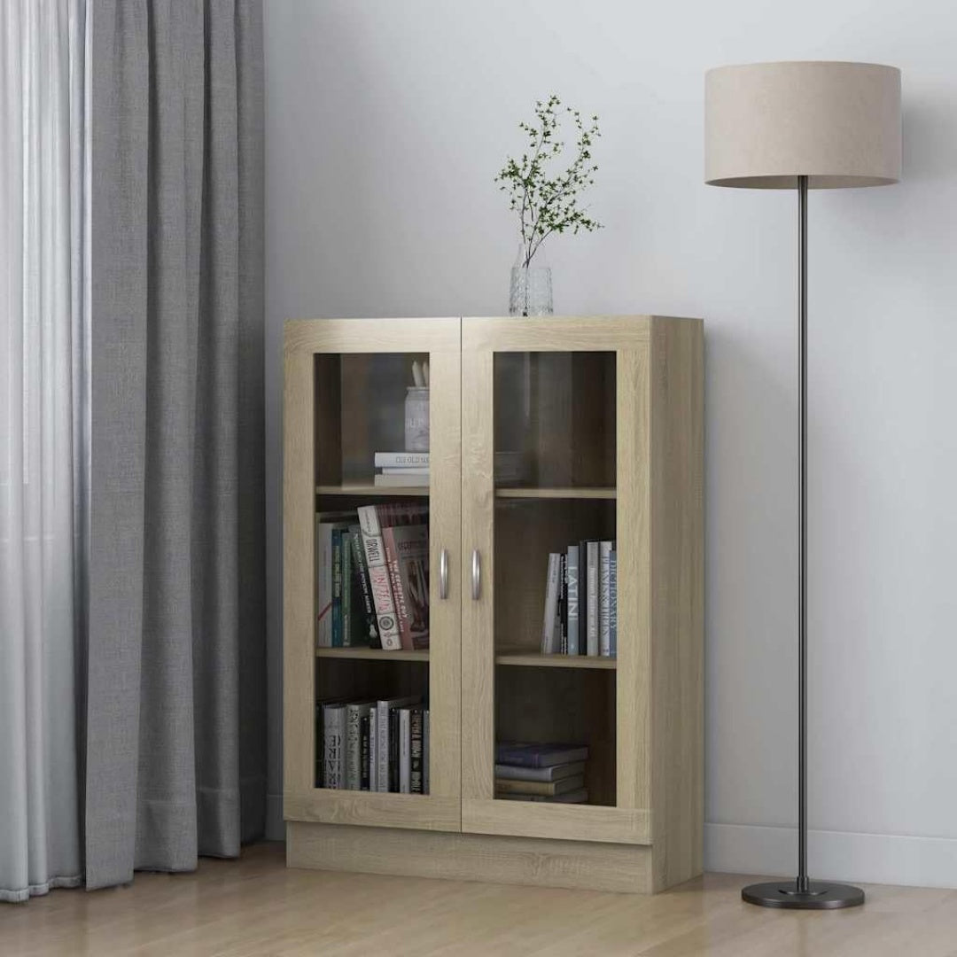 Le charme du rangement avec ce bibliotheque avec portes, avec etageres, coloris chene et vert