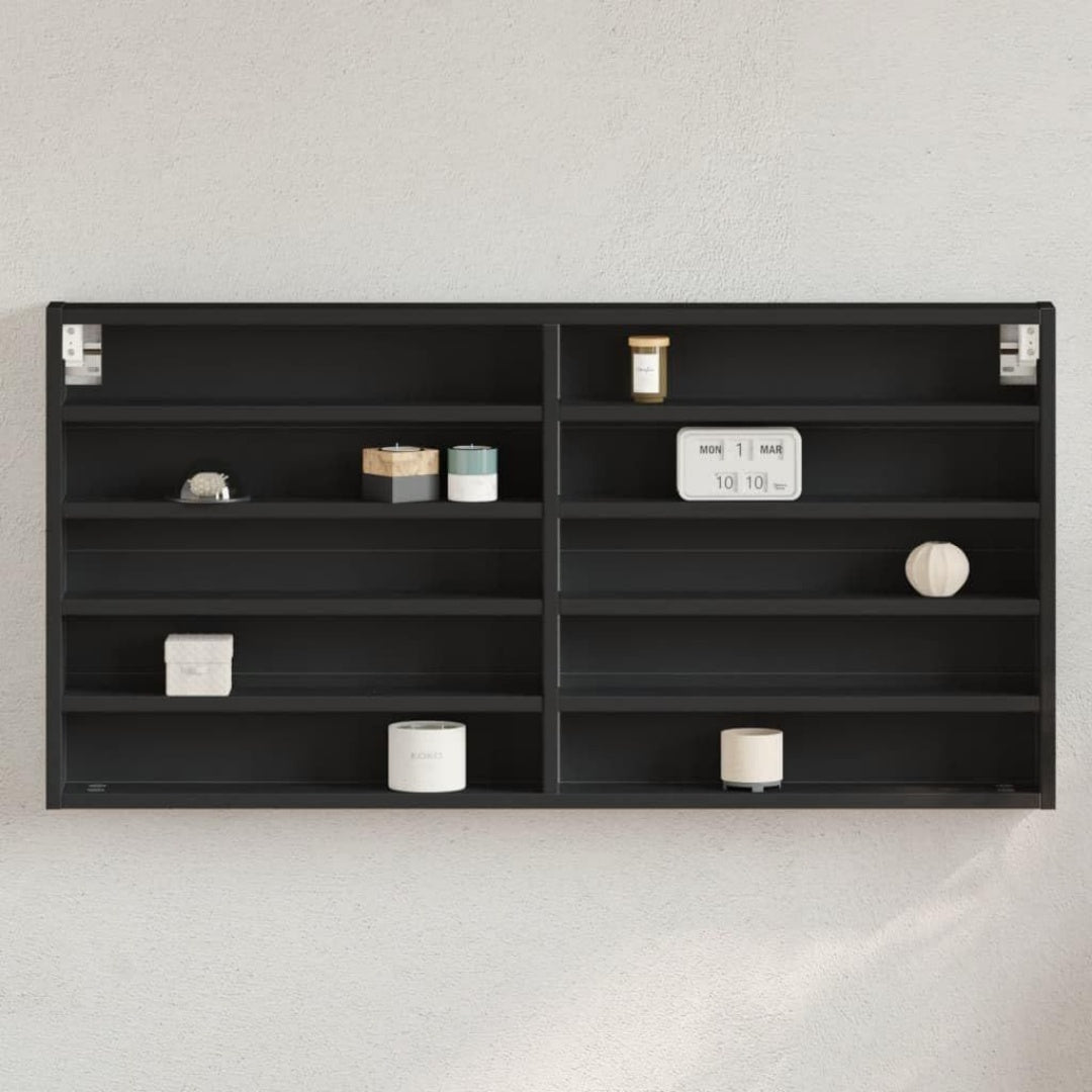 Le charme du rangement avec ce armoire avec portes, a l'aspect bois, coloris noir et bois naturel