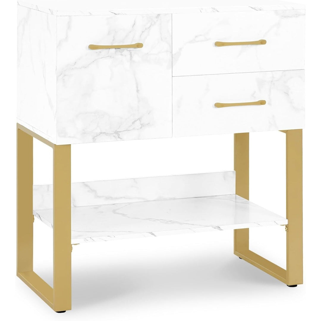 Le charme du rangement avec ce buffet avec tiroirs, avec portes, coloris blanc et vert