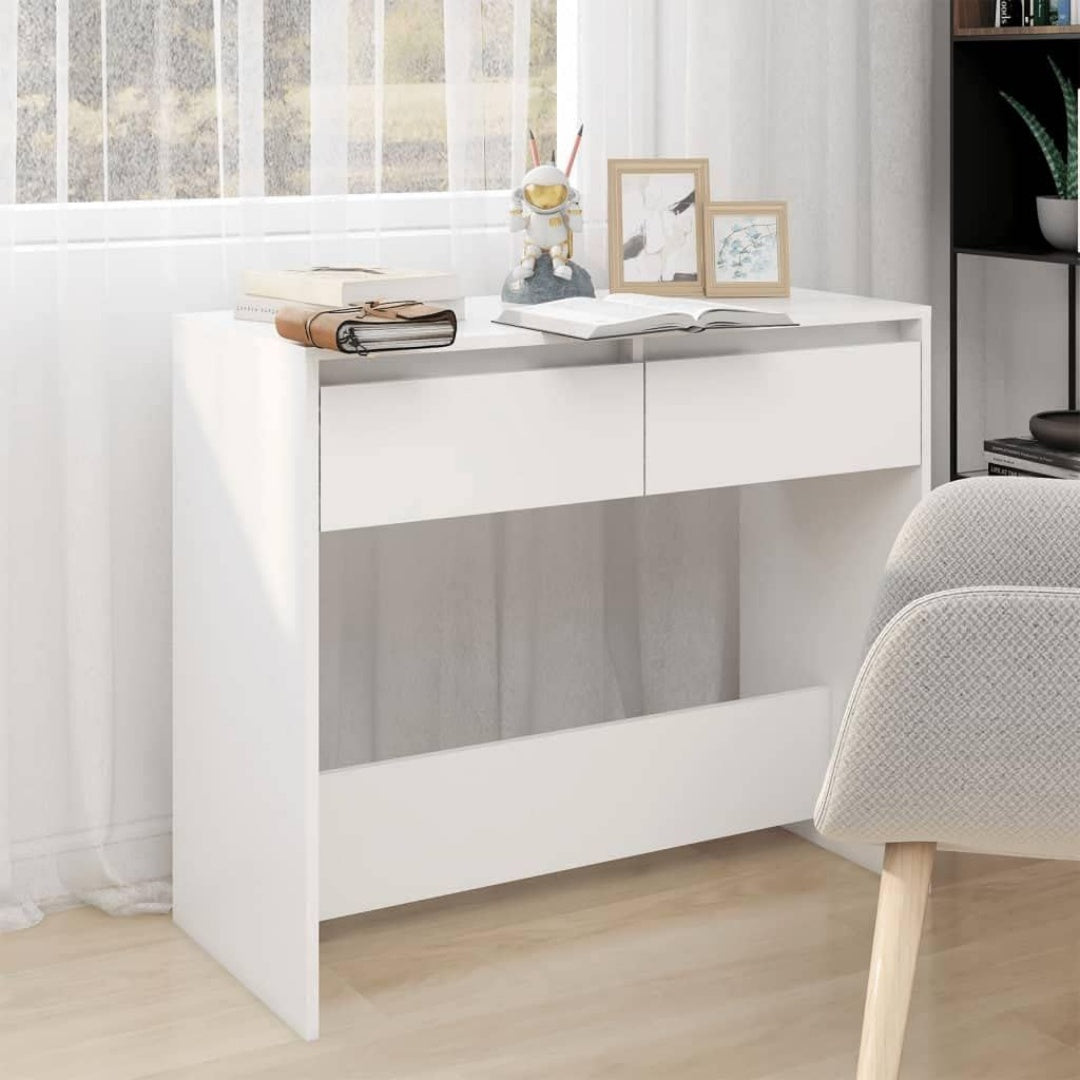 Un espace mieux organise grace a ce buffet avec tiroirs, avec portes, finition blanc et bois naturel