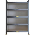 Une silhouette equilibree pour ce bibliotheque avec portes, avec etageres, teinte gris et vert
