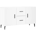 Un espace mieux organise grace a ce buffet avec portes, aux accents metalliques, finition blanc et bois naturl