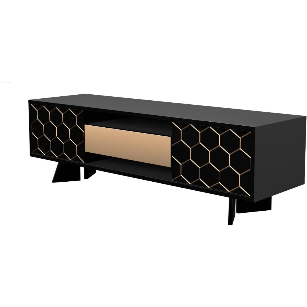 Pour un interieur harmonieux, commode avec etageres, aux lignes contemporaines en finition noir et vert