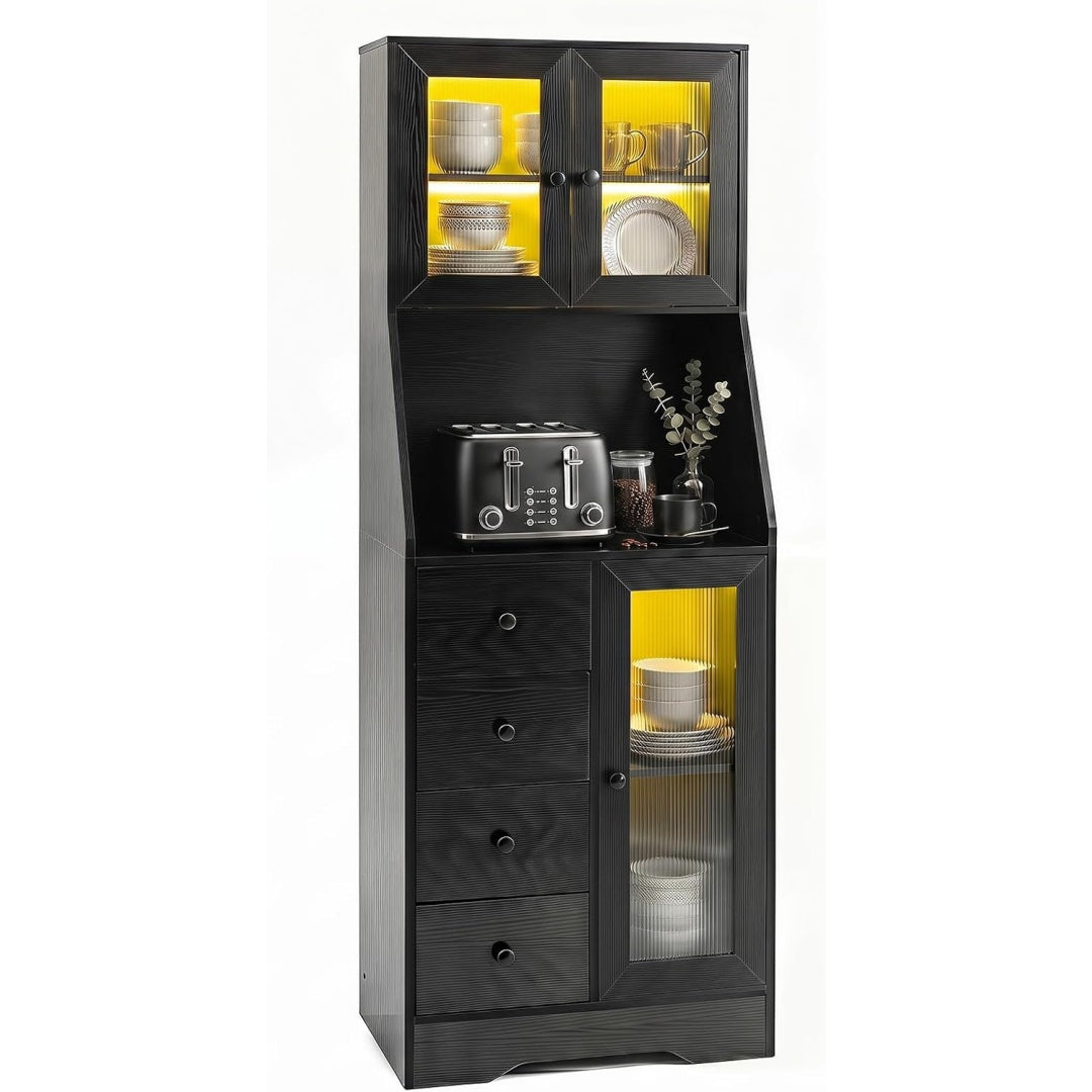 Pour un interieur harmonieux, buffet avec tiroirs, avec portes en finition noir et bois naturel