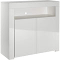 Une silhouette equilibree pour ce buffet avec portes, avec etageres, teinte blanc et bleu