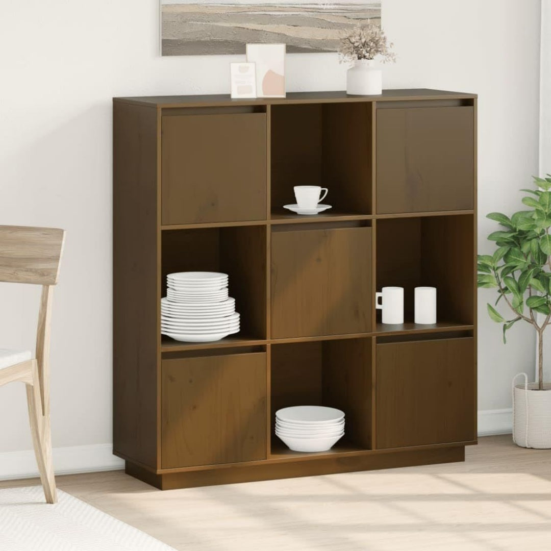 Pour un interieur harmonieux, buffet avec tiroirs, avec portes en finition marron et naturel