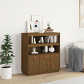 Une silhouette equilibree pour ce buffet avec tiroirs, avec portes, teinte marron et naturel