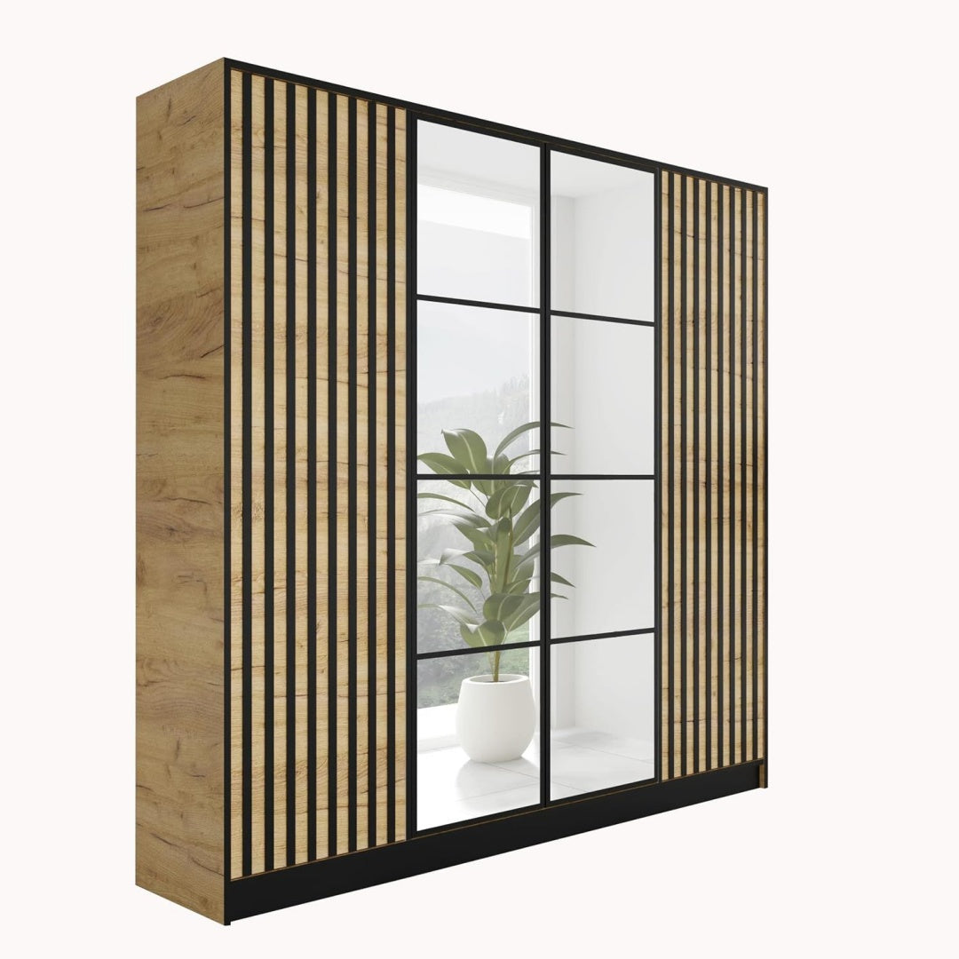 Le charme du rangement avec ce armoire avec portes, aux lignes contemporaines, coloris blanc et noir