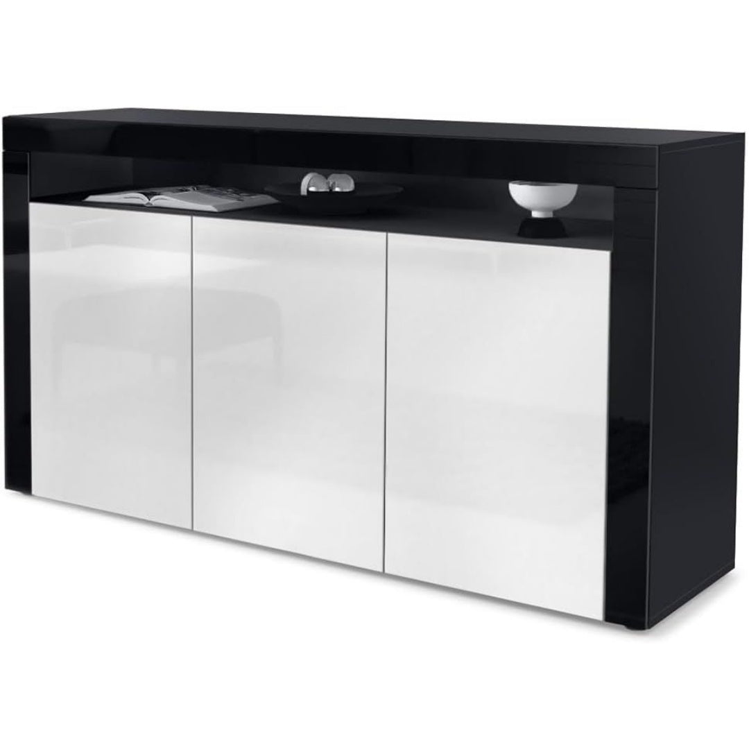 Pour un interieur harmonieux, buffet avec tiroirs, avec portes en finition blanc et noir