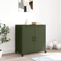 Un espace mieux organise grace a ce buffet avec portes, aux accents metalliques, finition vert
