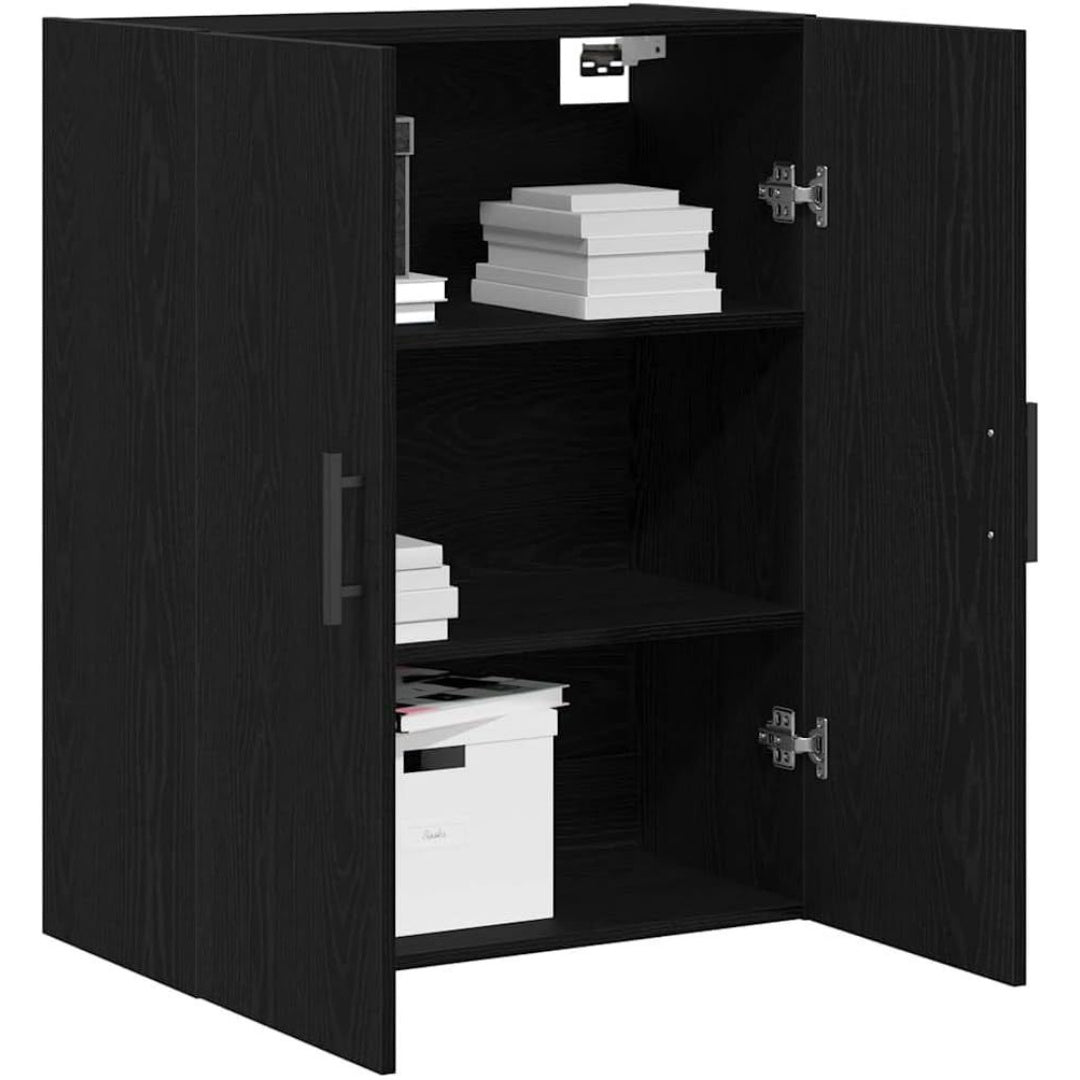 Le charme du rangement avec ce table avec portes, a l'aspect bois, coloris noir et chene