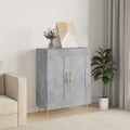 Une silhouette equilibree pour ce buffet aux accents metalliques, a l'aspect bois, teinte gris et bois naturel