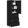 Pour un interieur harmonieux, buffet avec portes, a l'aspect bois en finition noir et chene