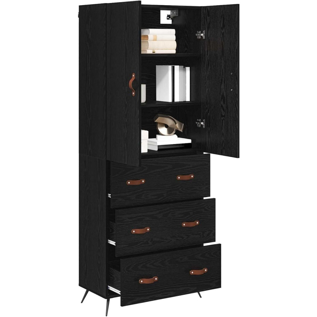 Pour un interieur harmonieux, buffet avec portes, a l'aspect bois en finition noir et chene