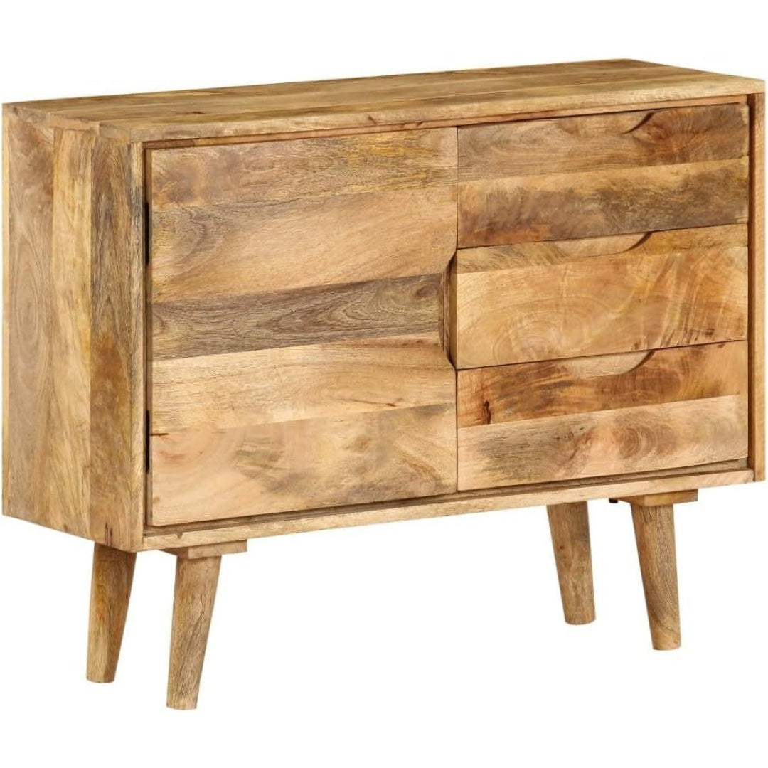 Une silhouette equilibree pour ce buffet avec tiroirs, avec portes, teinte bois naturel
