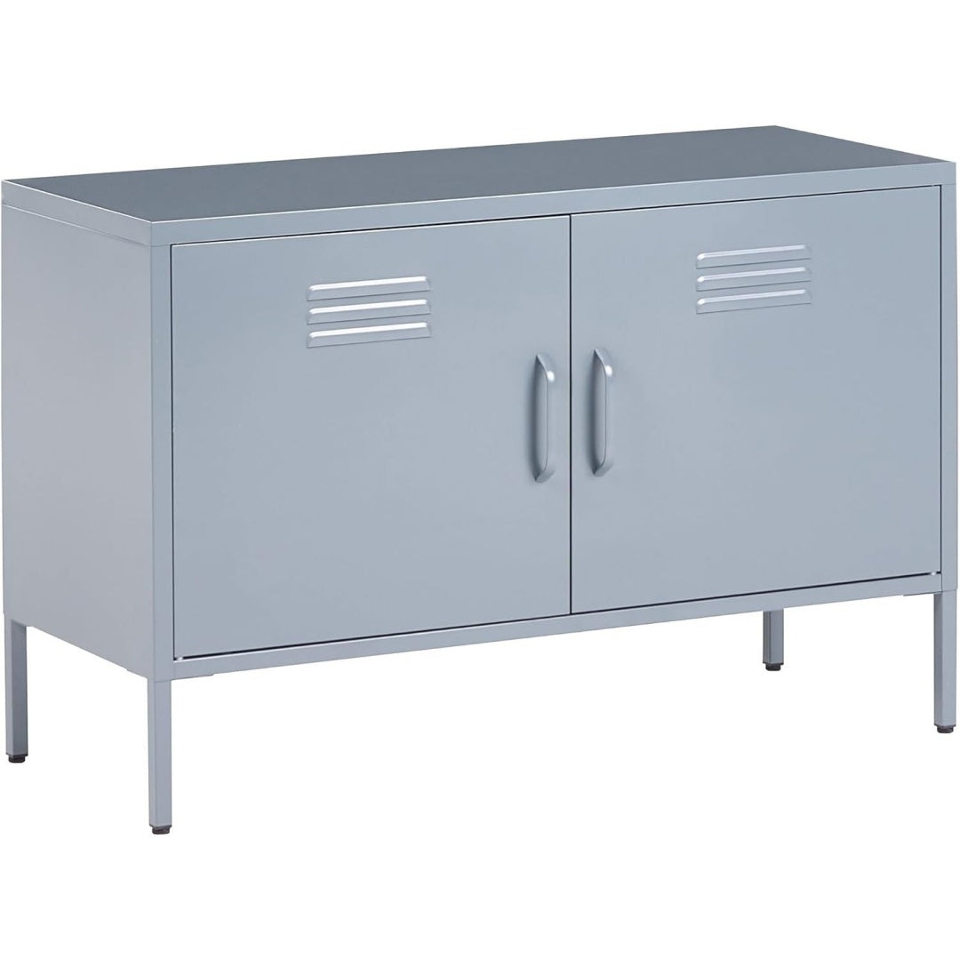 Une silhouette equilibree pour ce buffet avec portes, au style industriel, teinte gris