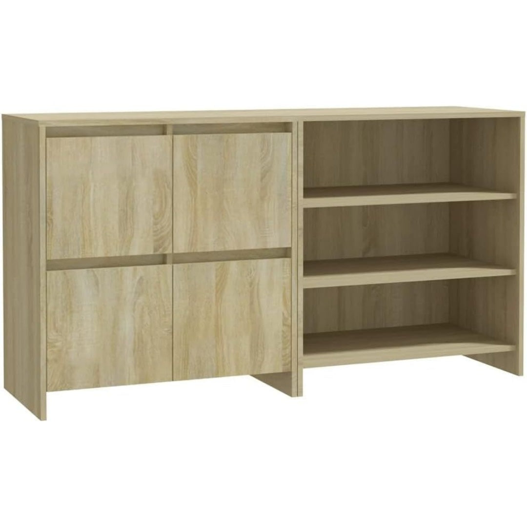 Le charme du rangement avec ce buffet avec portes, avec etageres, coloris chene et bois naturel