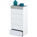 Un espace mieux organise grace a ce commode avec tiroirs, avec portes, finition blanc et gris