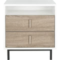 Une touche de caractere, meuble de rangement a l'aspect bois dans un ton blanc et noir