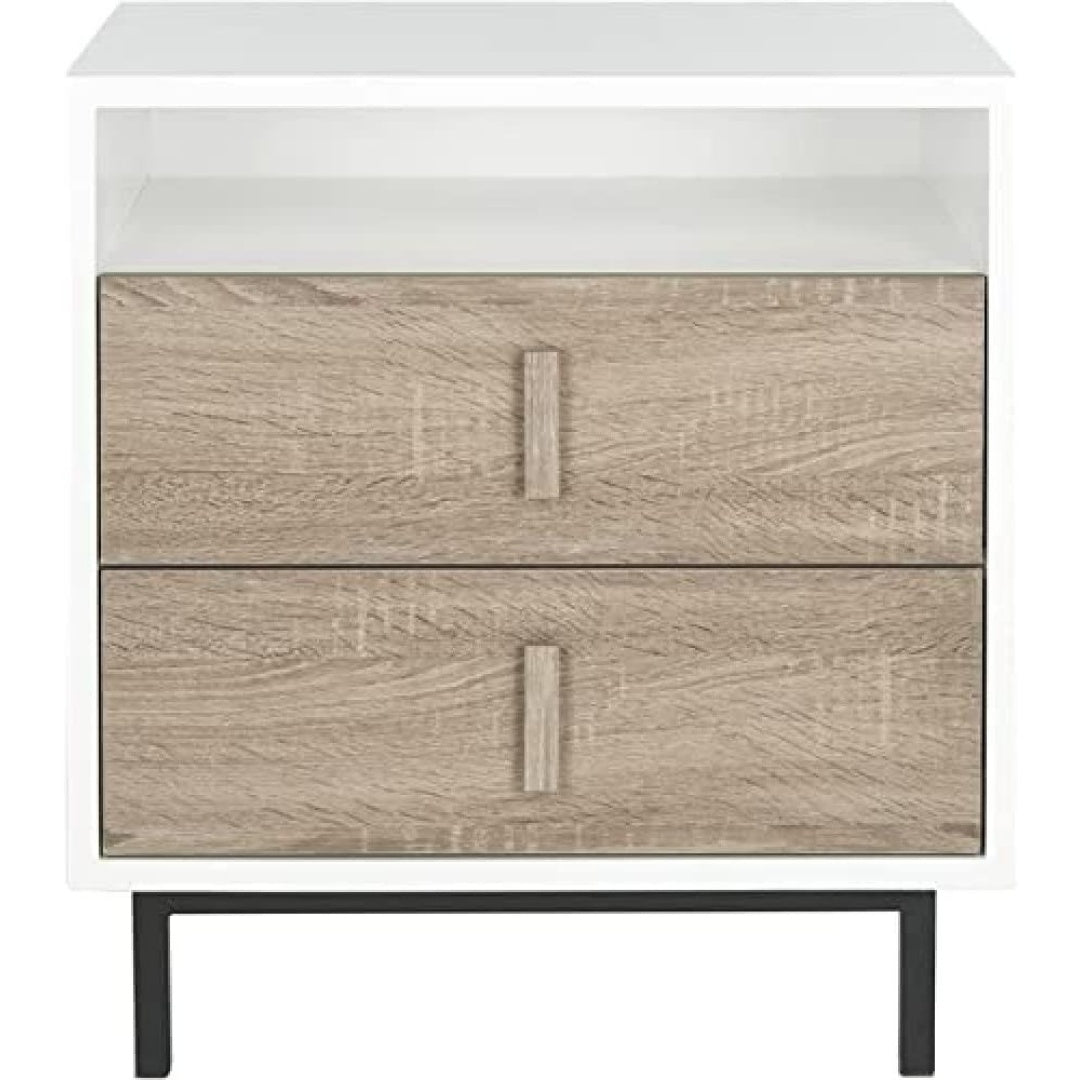 Une touche de caractere, meuble de rangement a l'aspect bois dans un ton blanc et noir