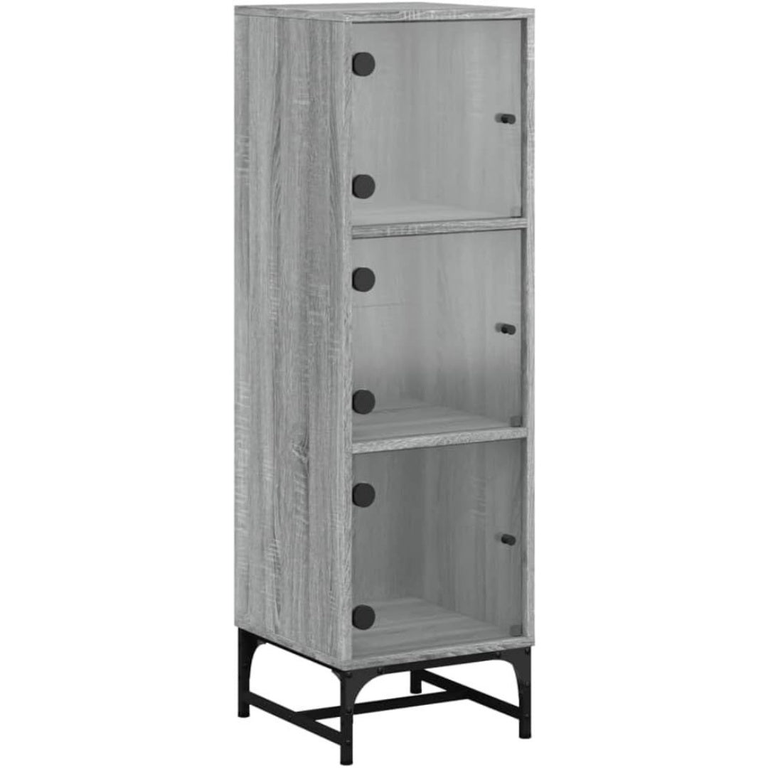 Une touche de caractere, buffet avec portes, avec elements vitres dans un ton gris et bois naturel