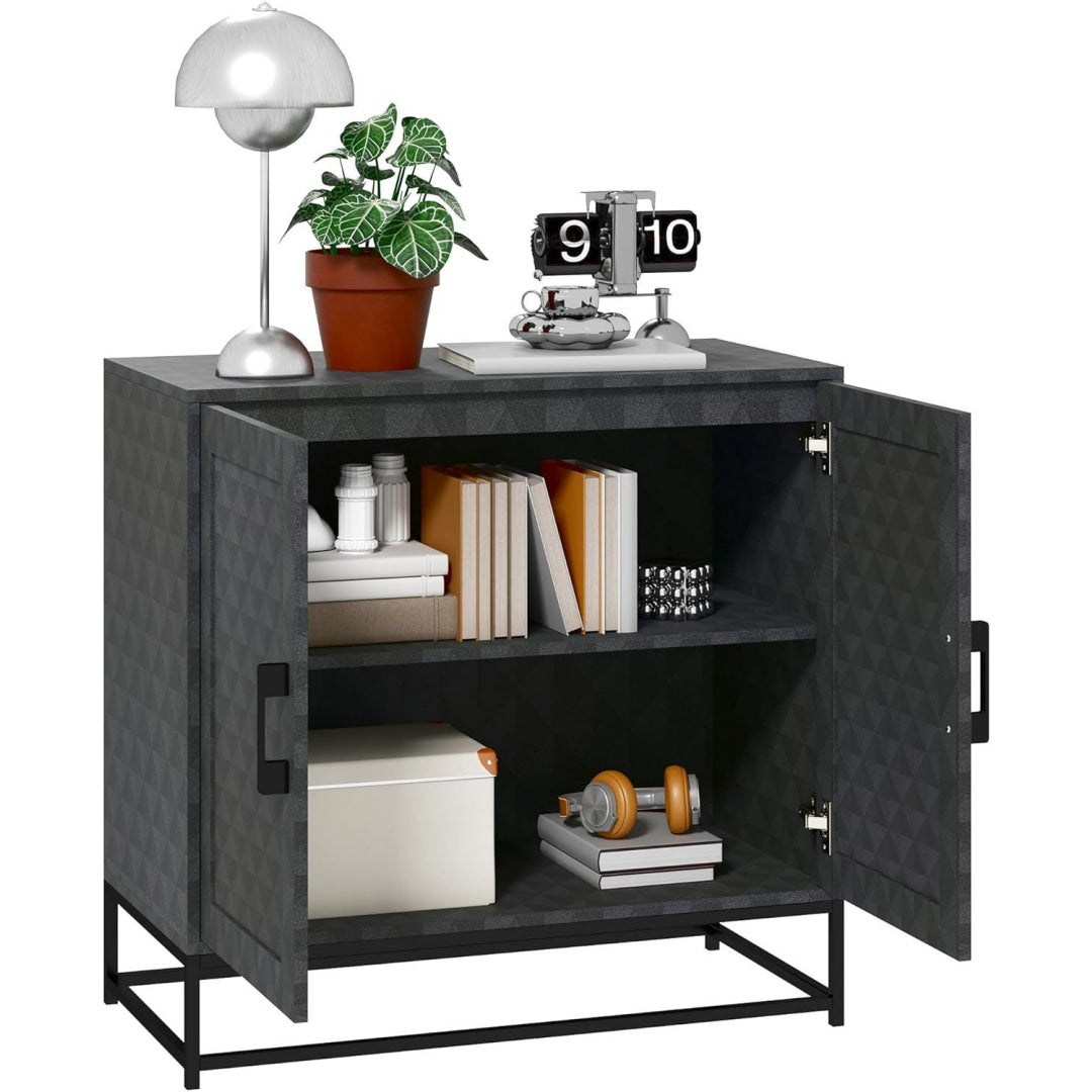 Pour un interieur harmonieux, buffet avec portes, avec etageres en finition noir
