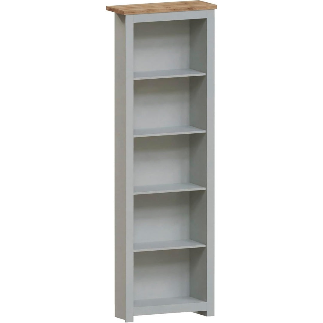 Un espace mieux organise grace a ce bibliotheque a l'aspect bois, finition gris et chene