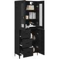 Un espace mieux organise grace a ce buffet avec portes, a l'aspect bois, finition noir et chene