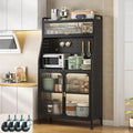 Un espace mieux organise grace a ce buffet avec portes, avec etageres, finition blanc et noir