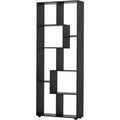 Une silhouette equilibree pour ce bibliotheque avec etageres, a l'aspect bois, teinte noir et bois naturel