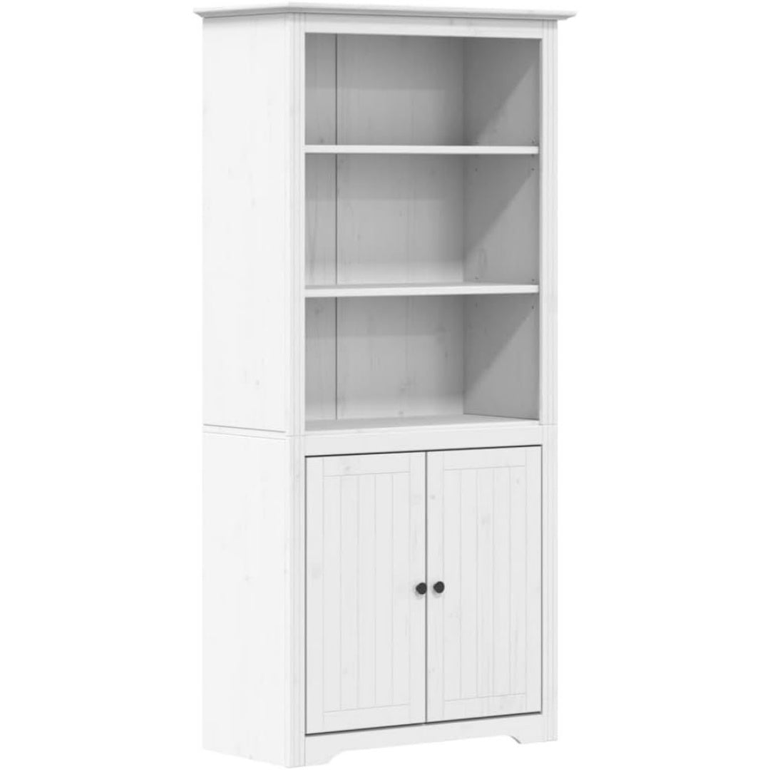 Le charme du rangement avec ce bibliotheque avec portes, avec etageres, coloris blanc et naturel