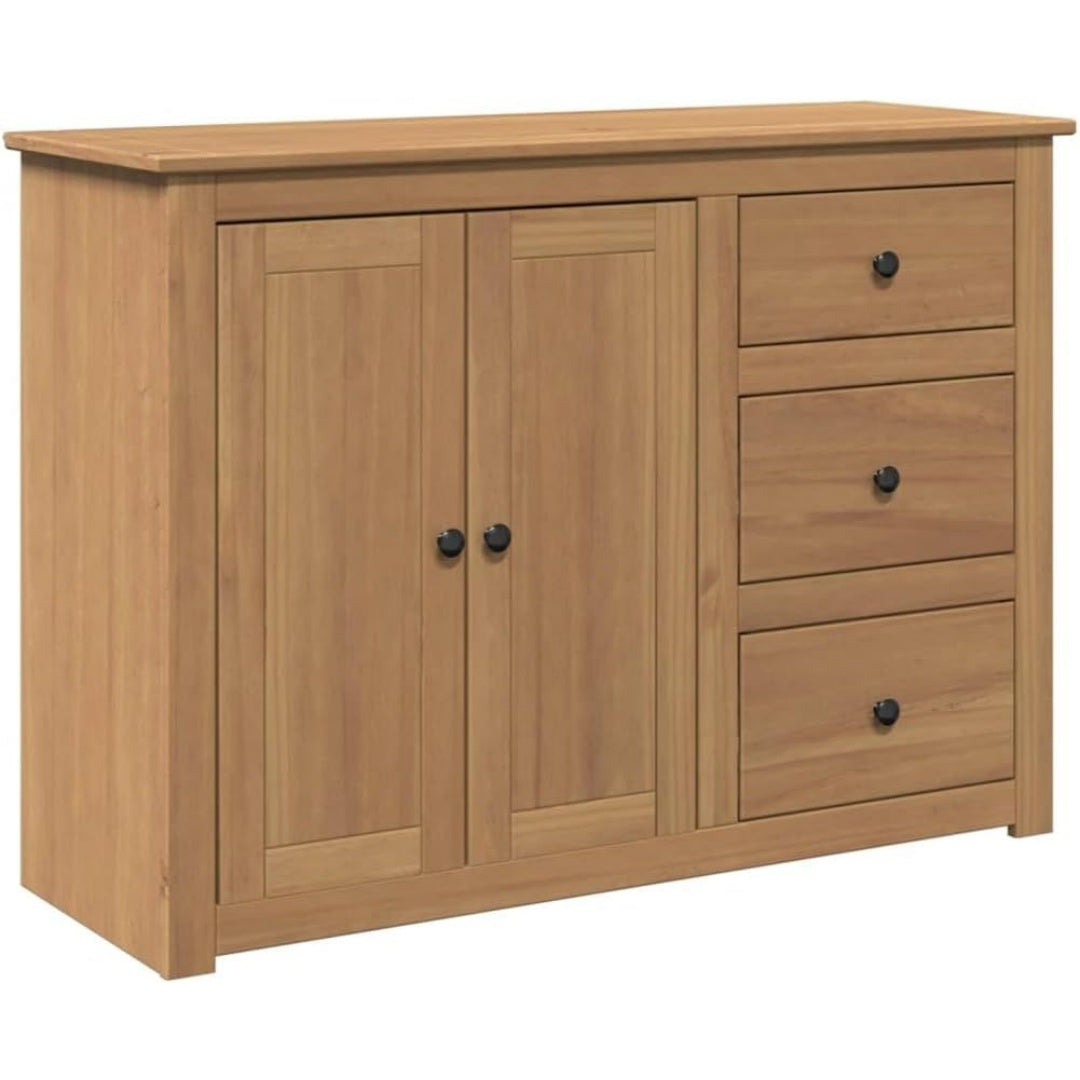 Une silhouette equilibree pour ce buffet avec tiroirs, a l'aspect bois, teinte naturel et bois naturel