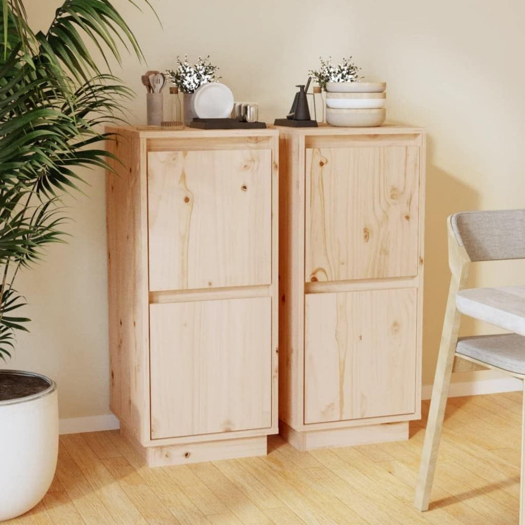 Pour un interieur harmonieux, buffet avec tiroirs, avec portes en finition marron et bois naturel