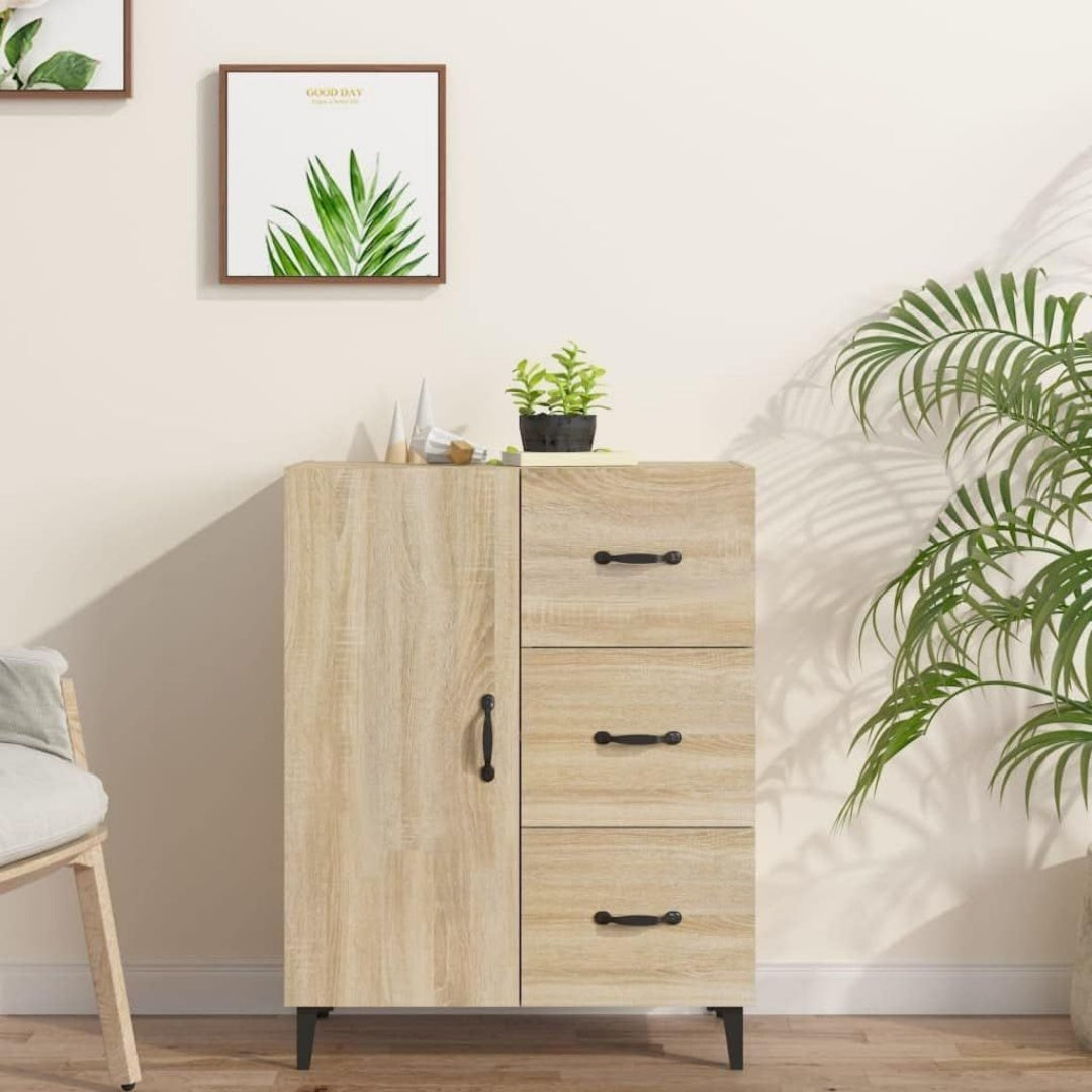 Pour un interieur harmonieux, buffet avec tiroirs, avec portes en finition chene et bois naturel