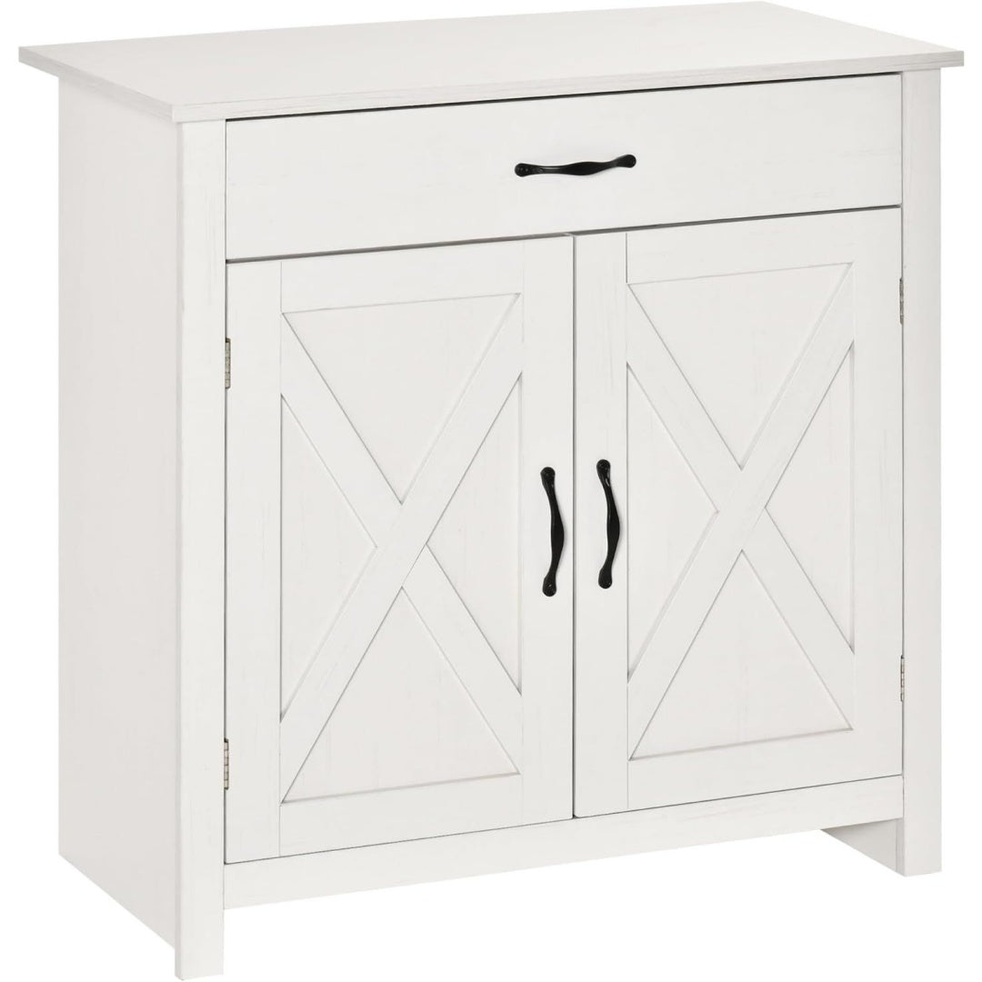 Le charme du rangement avec ce buffet avec tiroirs, avec portes, coloris blanc et noir