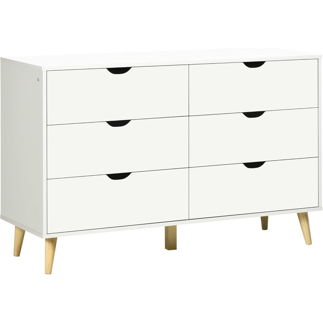 Pour un interieur harmonieux, commode avec tiroirs, avec portes en finition blanc et chene