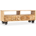 Le charme du rangement avec ce buffet a l'aspect bois, au style industriel, coloris bois naturel et vert