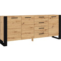 Une silhouette equilibree pour ce buffet avec tiroirs, avec portes, teinte noir et chene