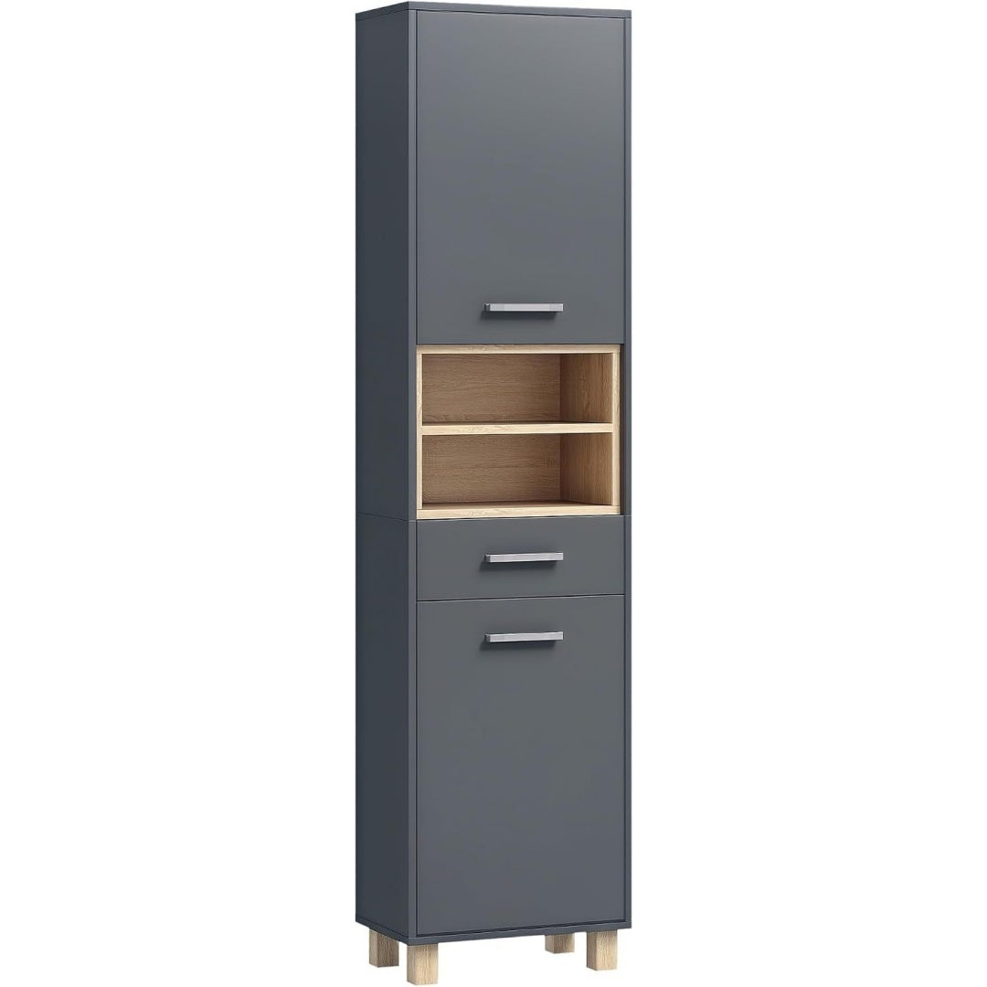Pour un interieur harmonieux, commode avec tiroirs, avec portes en finition gris et naturel